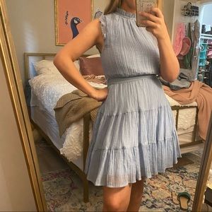Blue High Neck Ruffle Dress